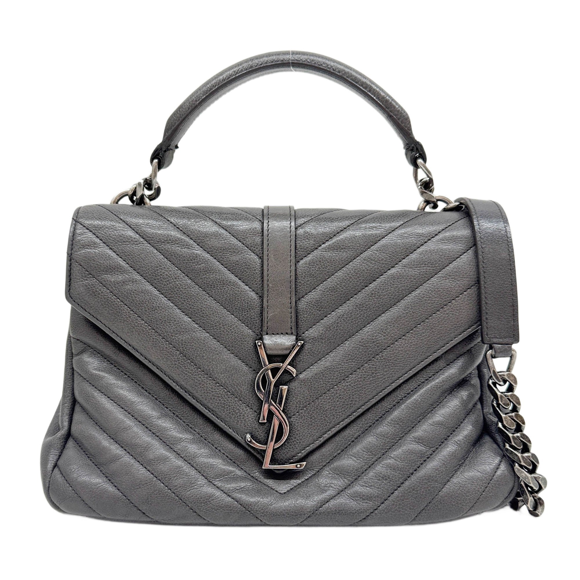 College Gray Leather Two Way Bag
