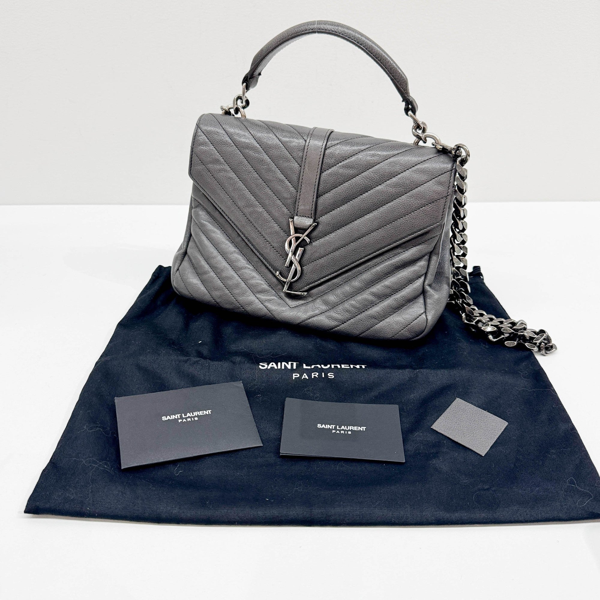 College Gray Leather Two Way Bag