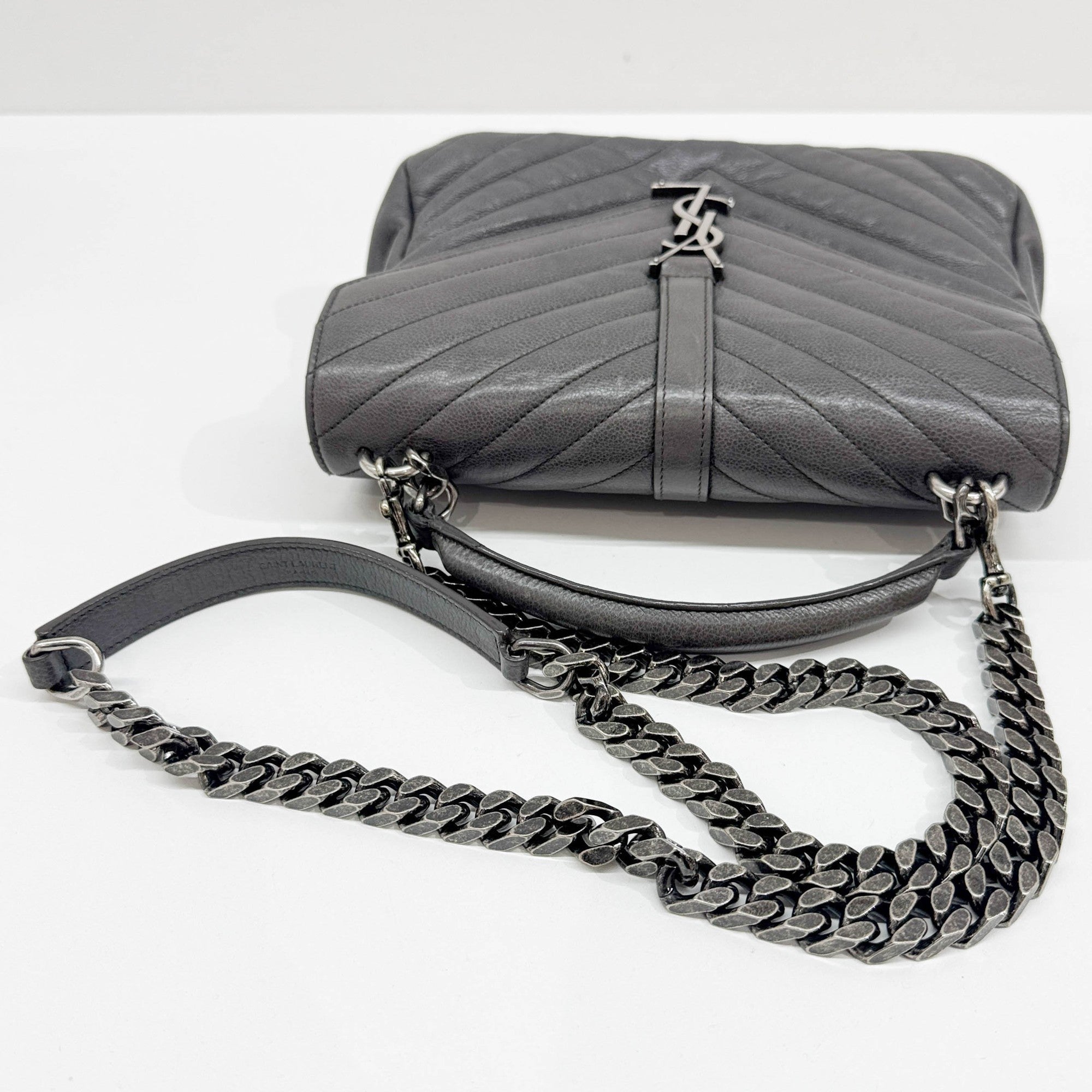 College Gray Leather Two Way Bag