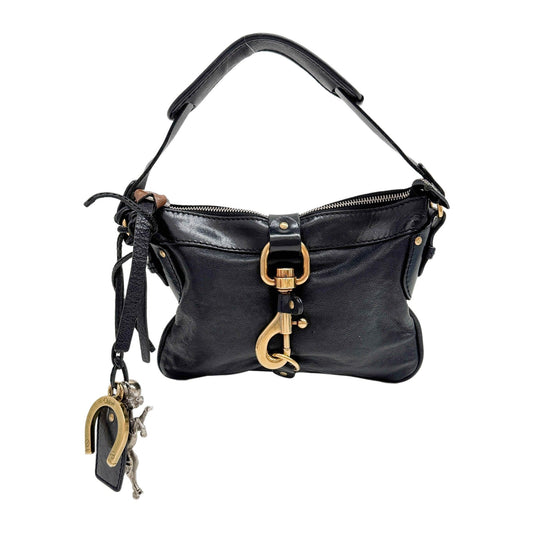 Kerala Gold Hardware and Black Leather Shoulder Bag