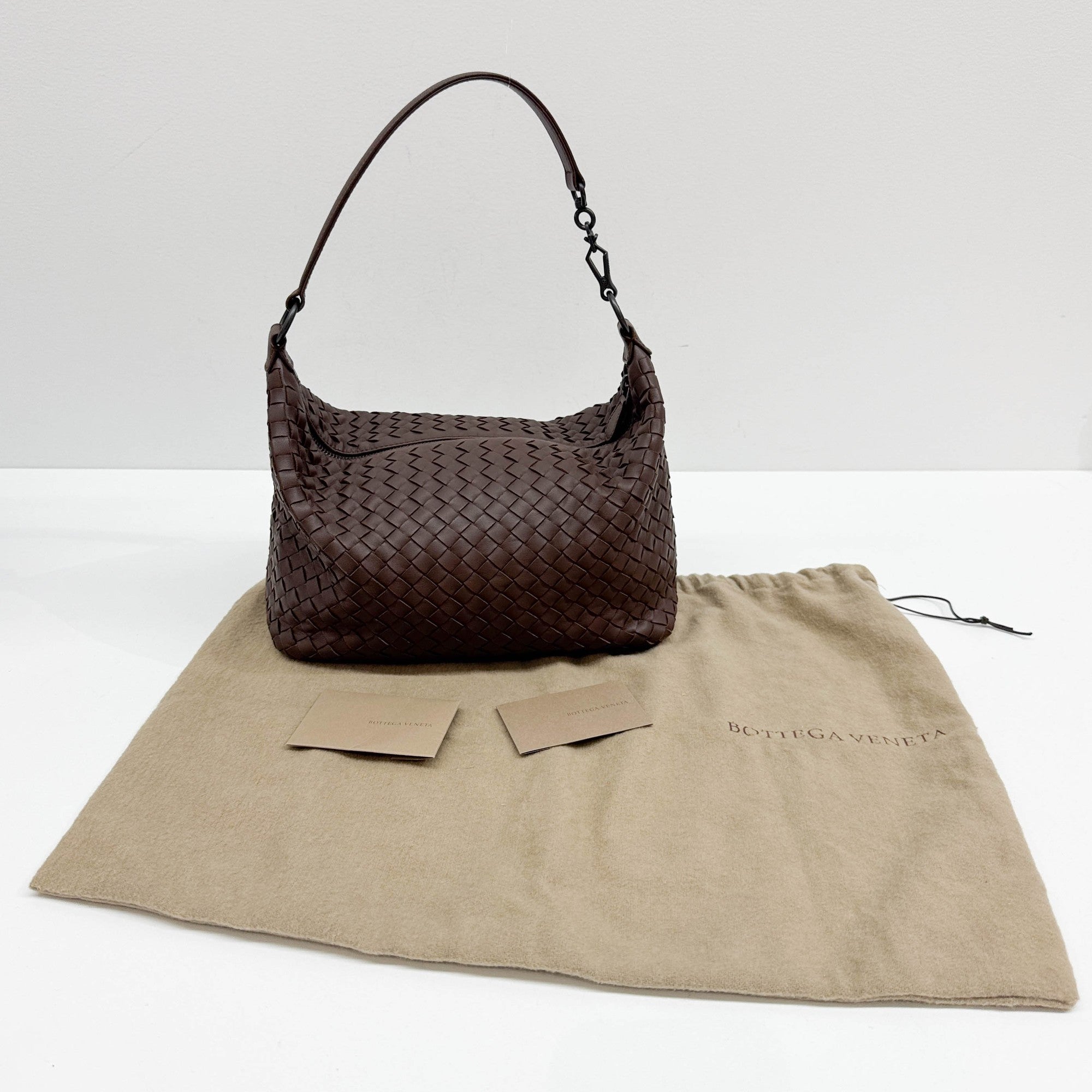 Intrecciato Brown Leather Shoulder Bag