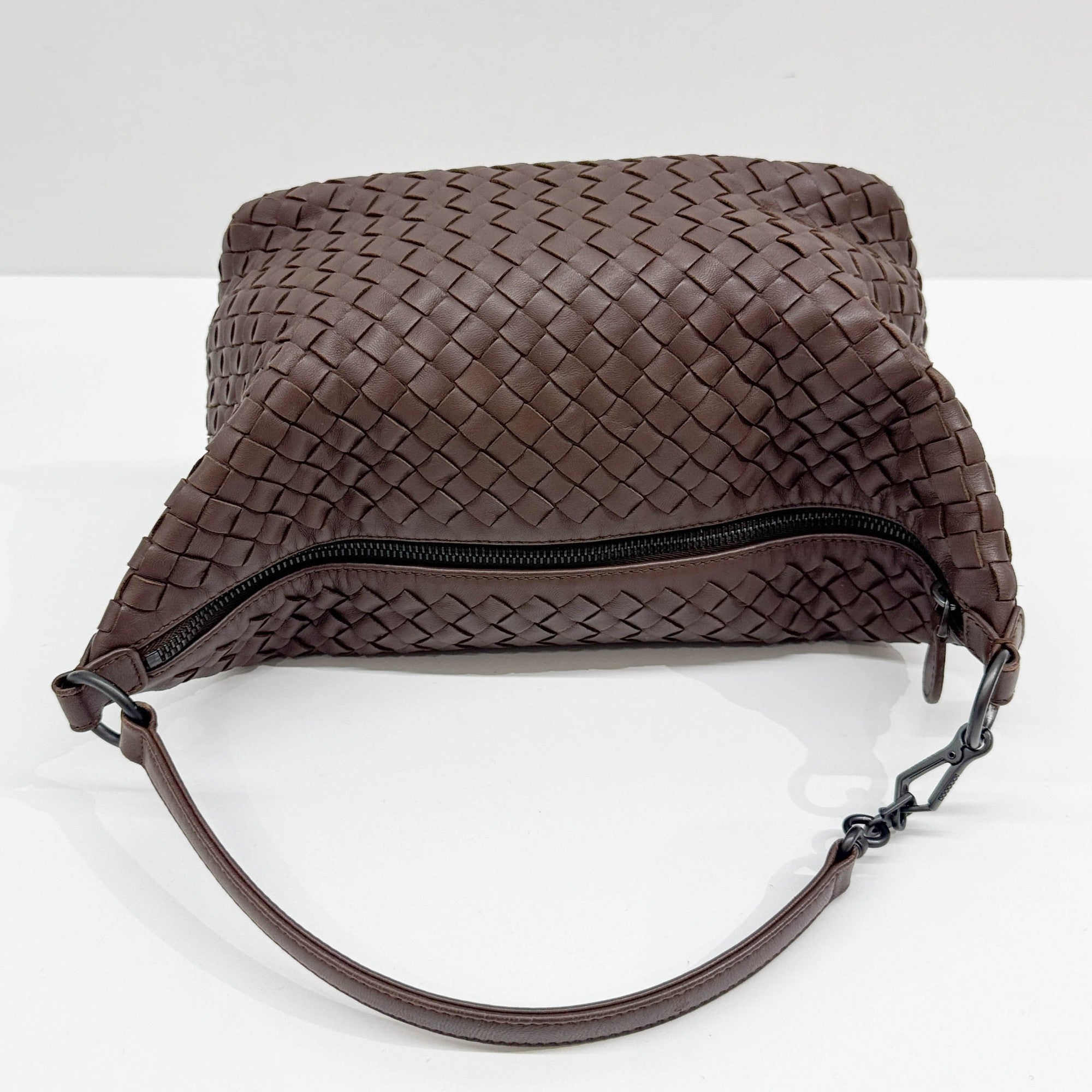 Intrecciato Brown Leather Shoulder Bag