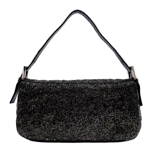 Baguette Rhinestone Buckle Oil Spill Black Beads Shoulder Bag