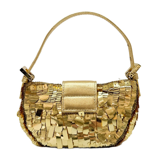 Mini Croissant Gold Sequins Hand Bag