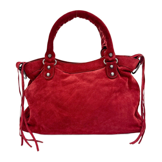 The First Ruby Red Suede Two Way Bag