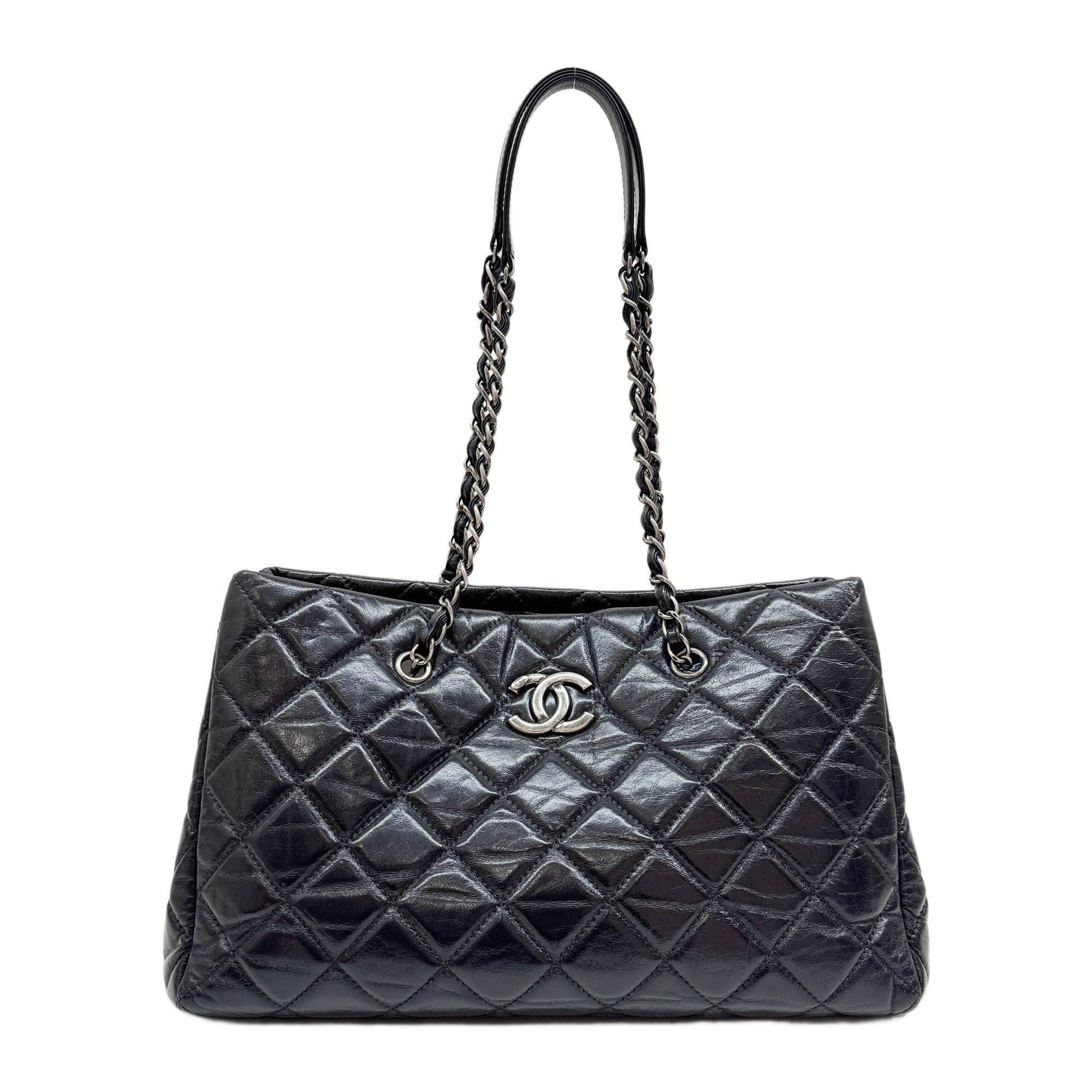 2014-2015 Matelasse Black Leather Shoulder Tote Bag