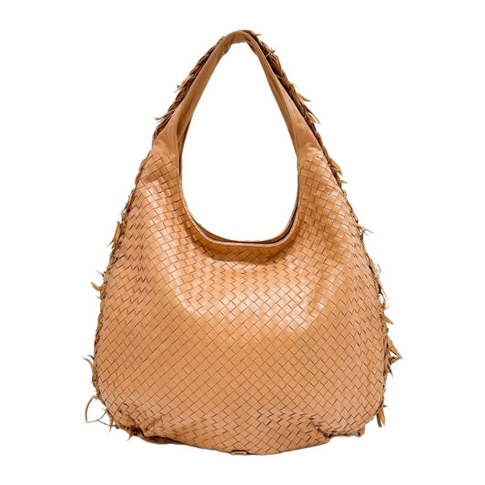 Veneta Double Pouch Intrecciato Caramel Brown Leather Shoulder Bag