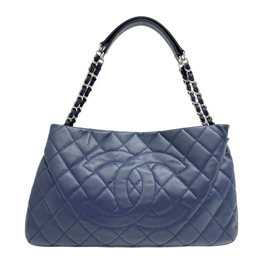 2011 Expandable Zip Matelasse Navy Blue Leather Shoulder Tote Bag