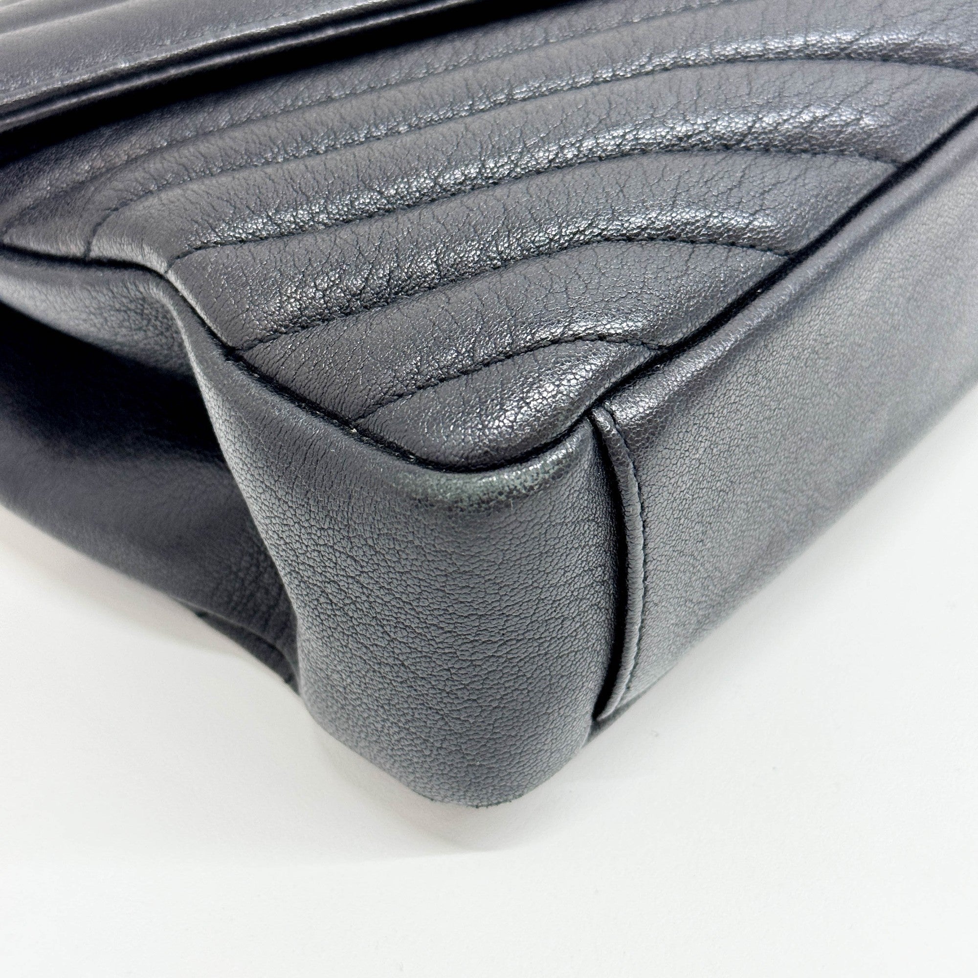 College Chevron Black Leather Two Way Bag