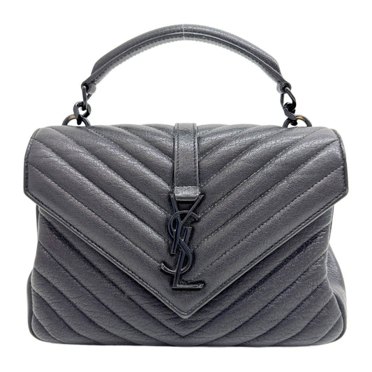 College Chevron Black Leather Two Way Bag