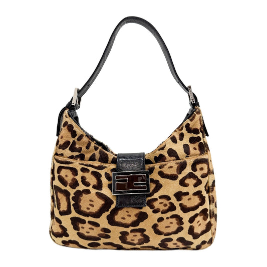 Brown Leopard Print Pony Hair Shoulder Bag