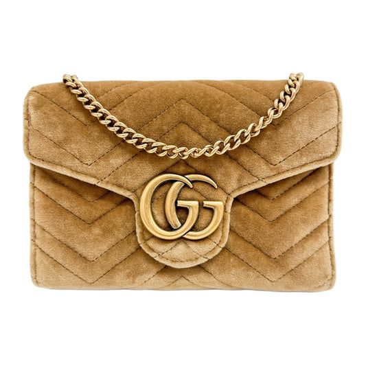 GG Marmont Chevron Brown Velvet Shoulder Wallet Bag
