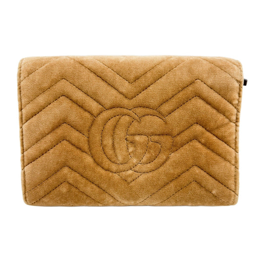 GG Marmont Chevron Brown Velvet Shoulder Wallet Bag