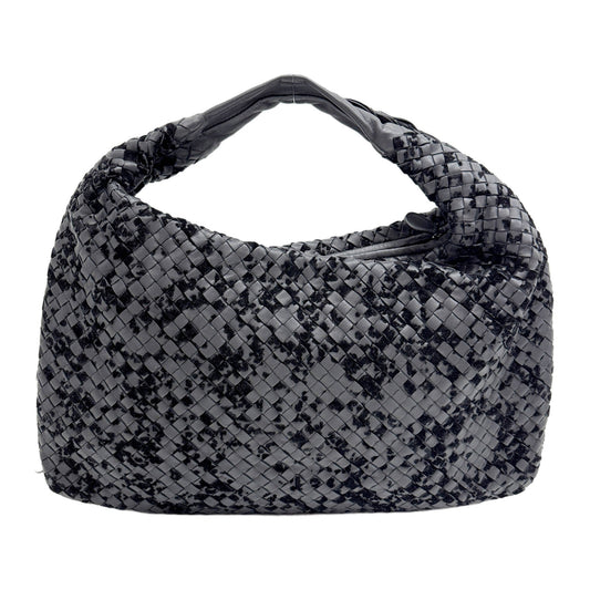 Veneta Intrecciato Black Leather & Suede Shoulder Bag