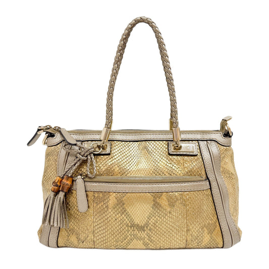 Bella Bamboo Ribbon Gold Python Embossed Leather Two Way Bag