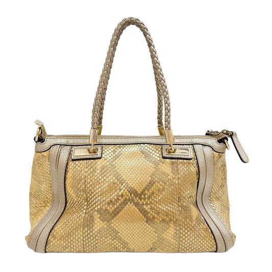 Bella Bamboo Ribbon Gold Python Embossed Leather Two Way Bag