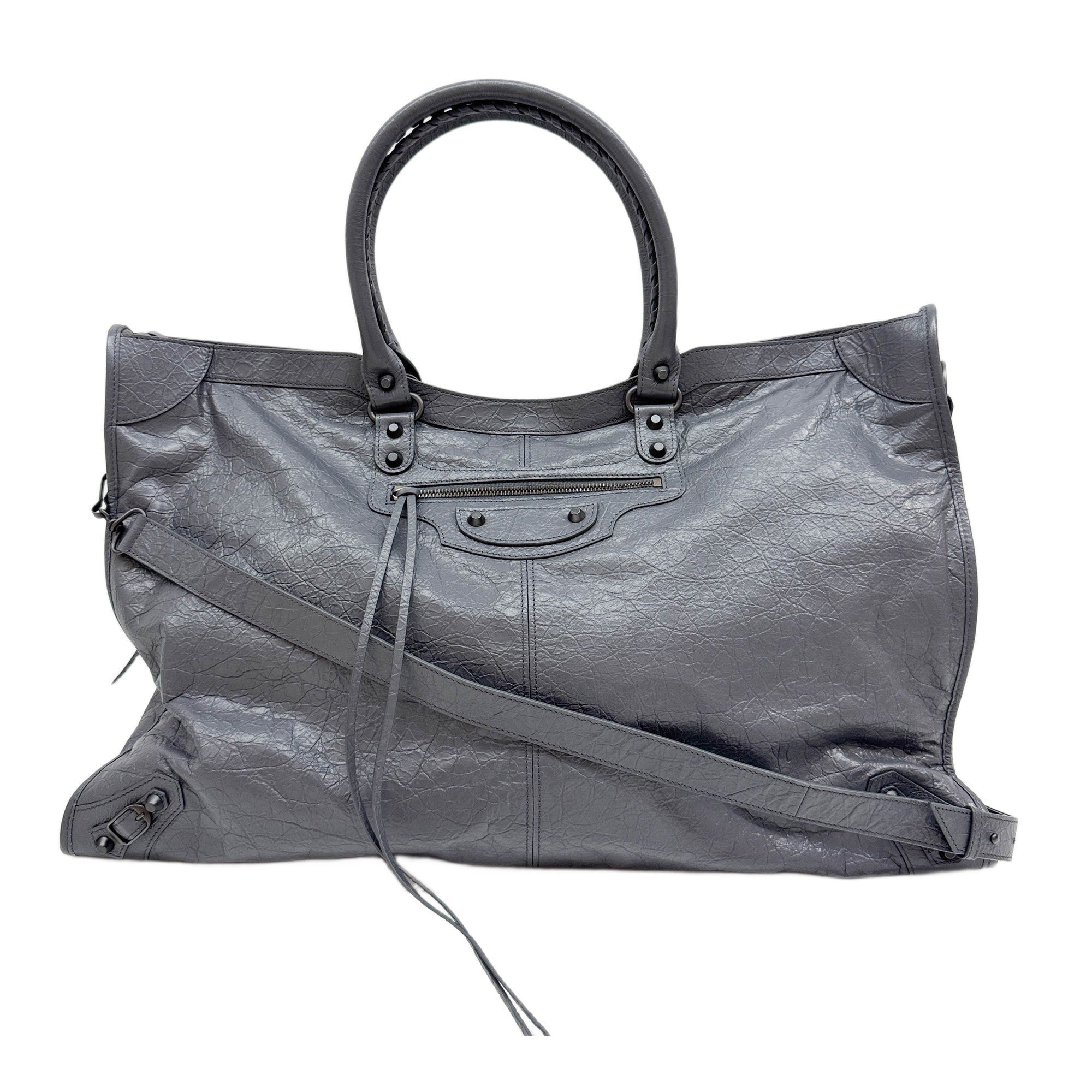 The City Travel Grey Lambskin Leather Two Way Bag