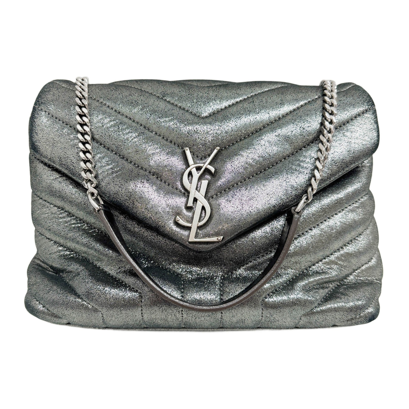 Loulou Metallic Grey Leather Shoulder Bag