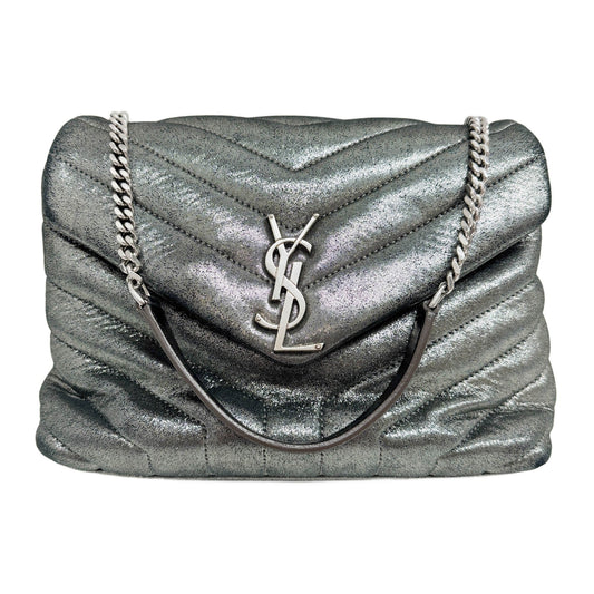 Loulou Metallic Grey Leather Shoulder Bag