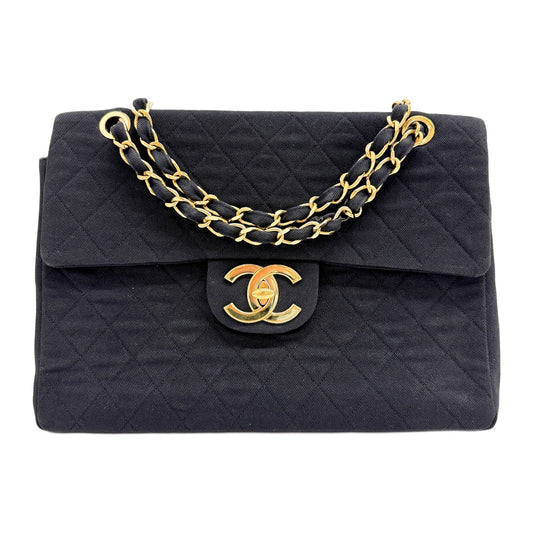 Maxi Classic Flap 1989-1991 Matelasse Black Denim Shoulder Bag