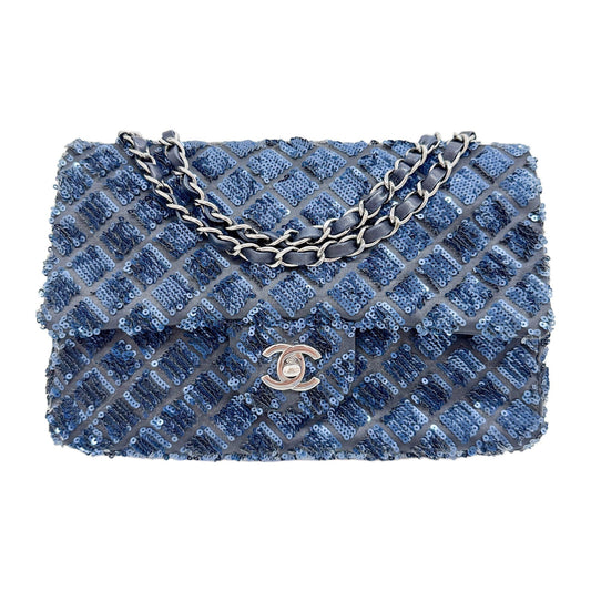 Classic Flap 2012-2013 Matelasse Blue Sequin Shoulder Bag