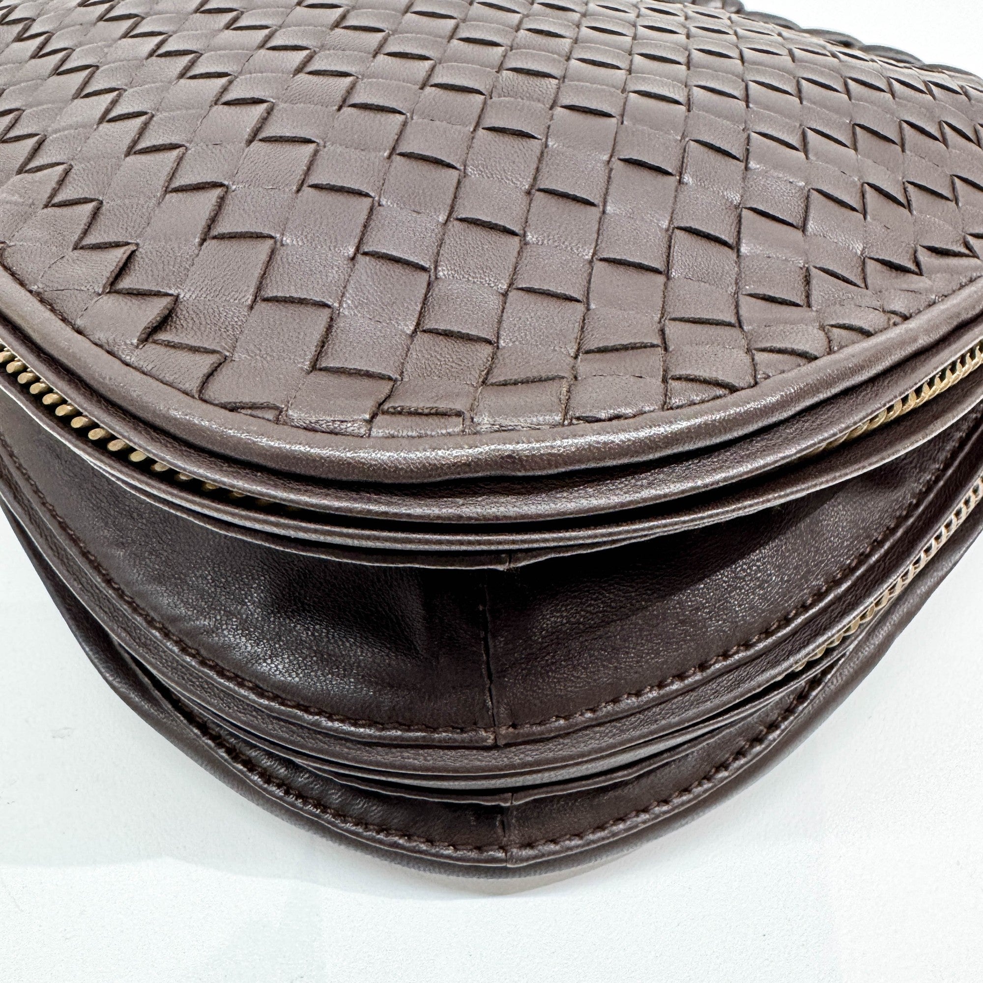 Intrecciato Brown Leather Shoulder Bag