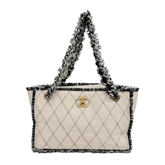 Shopping 2011 Tweed Fringe Matelasse Beige Leather Shoulder Tote Bag