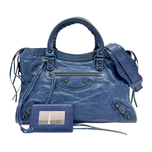 The City Blue Leather Two Way Bag