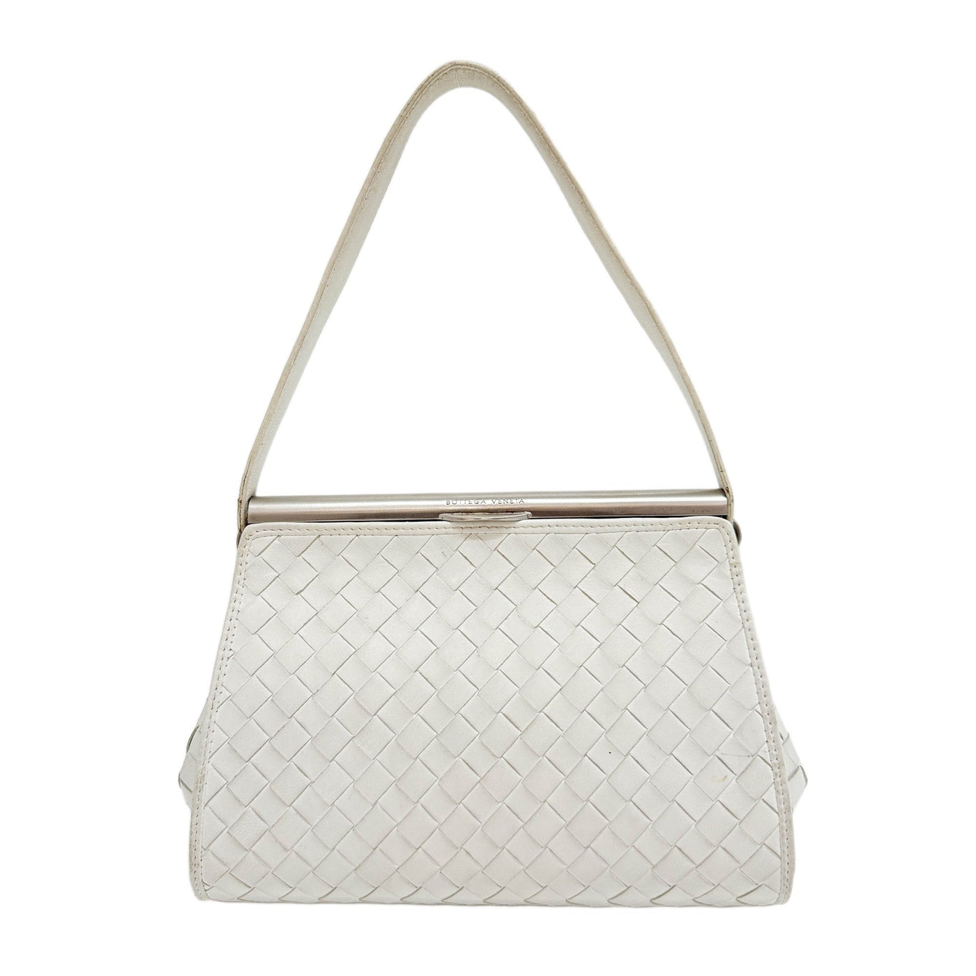White Intrecciato Leather Shoulder Bag