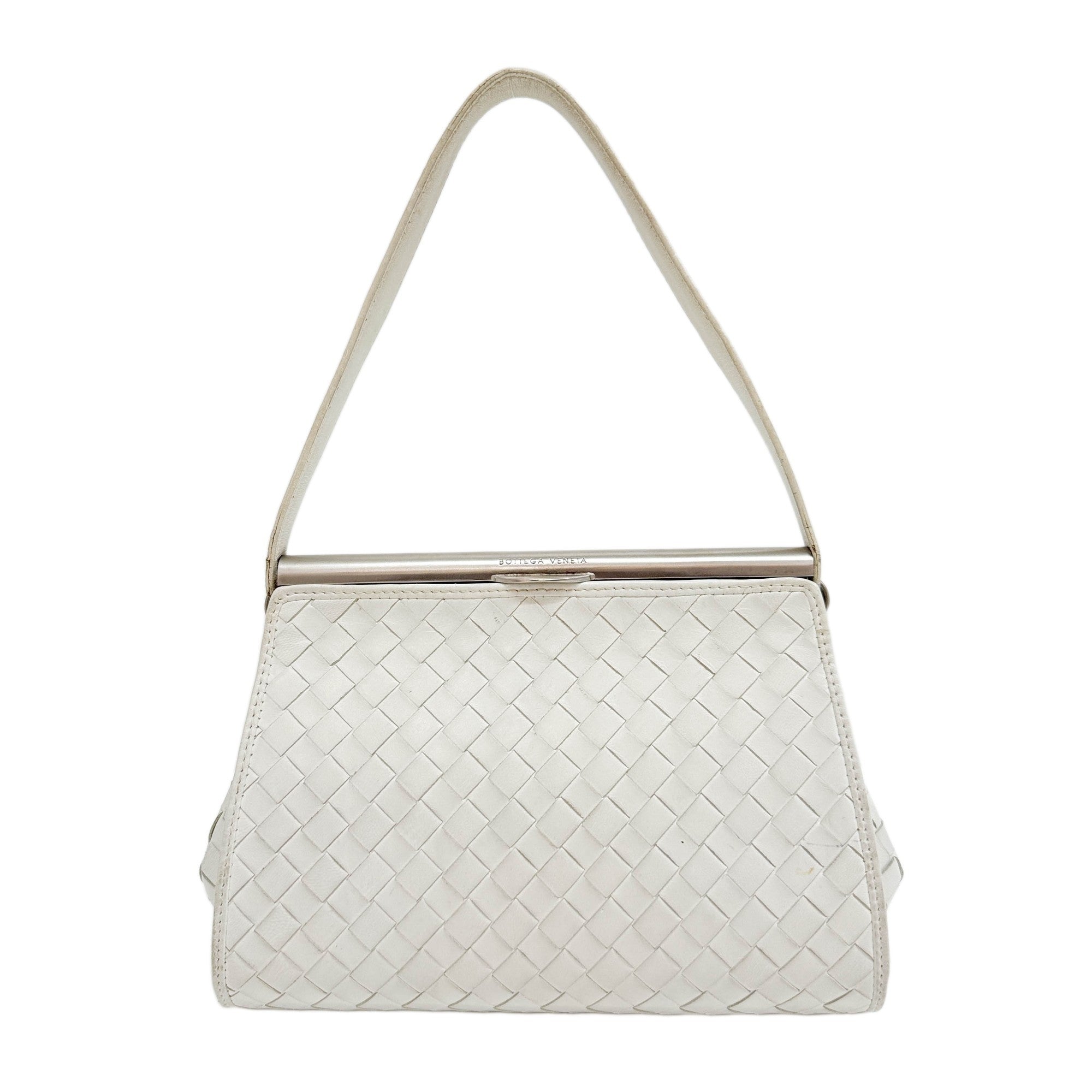 White Intrecciato Leather Shoulder Bag