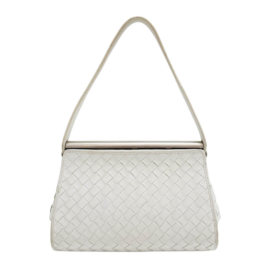 White Intrecciato Leather Shoulder Bag