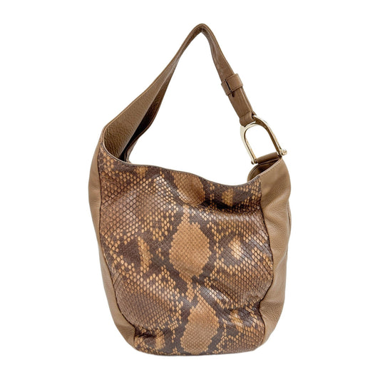 Brown Python and Leather Hobo Bag