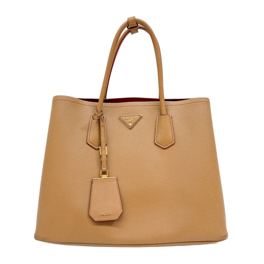 Prada Double Caramel Brown Saffiano Leather Tote Bag