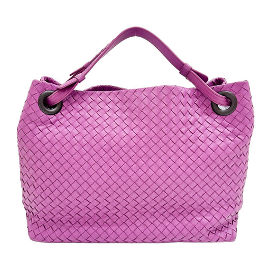 Intrecciato Purple Leather Shoulder Tote Bag