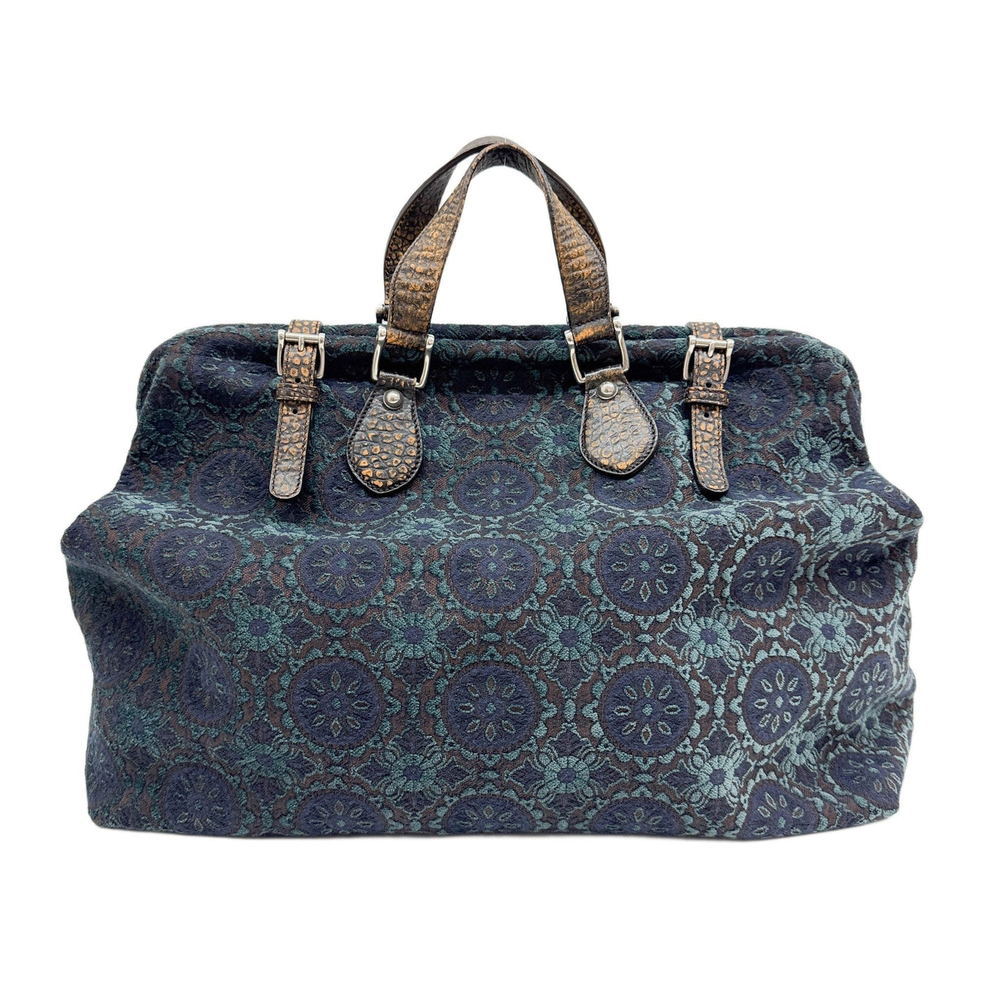 Blue Jacquard Maxi Babouska Boston Handle Bag