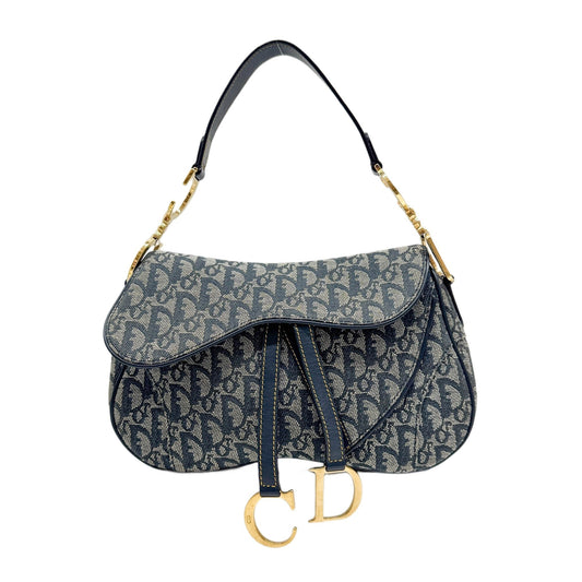 Double Saddle Blue Trotter Canvas Shoulder Bag