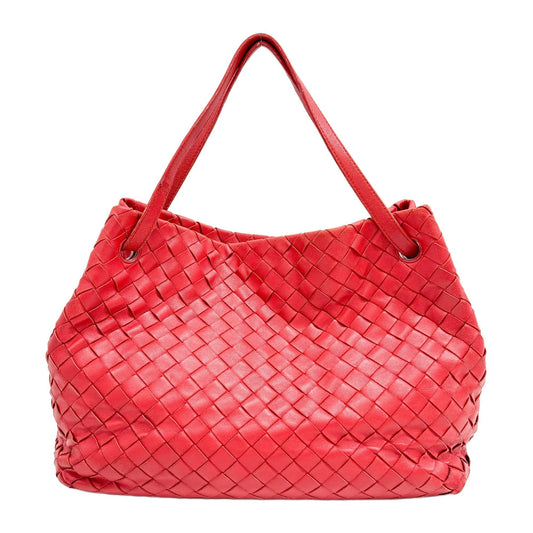 Veneta Intrecciato Blood Orange Red Leather Shoulder Bag