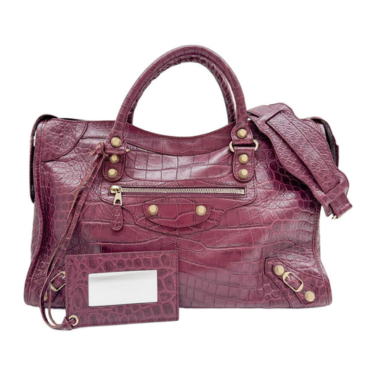 The City Plum Purple Python Embossed Leather Two Way Bag
