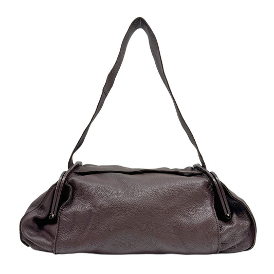 Clasp Pockets Brown Leather Shoulder Bag