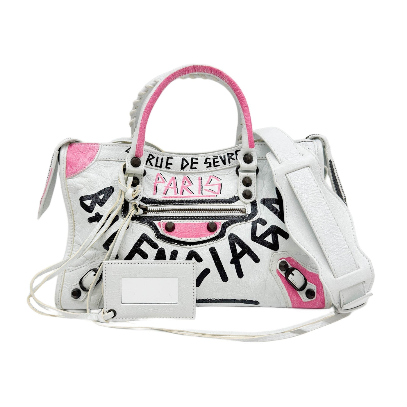 Mini City Graffiti White Leather Two Way Bag