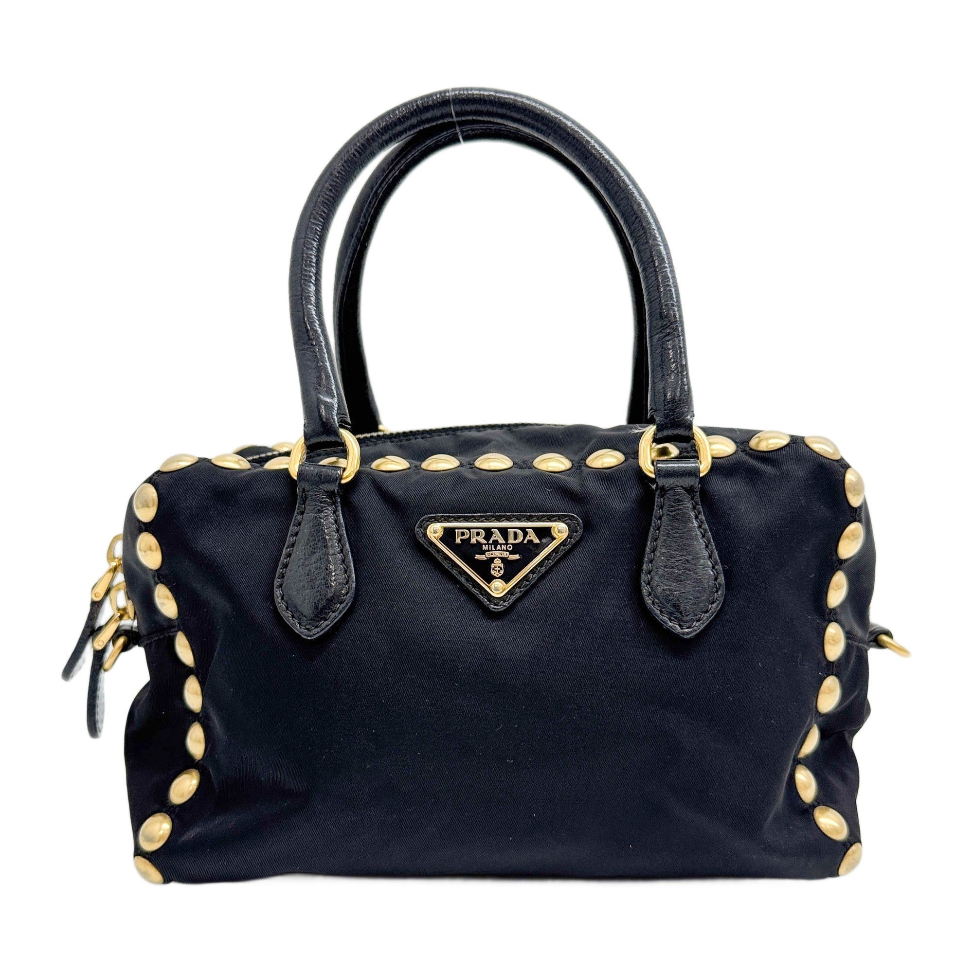 Studded Black Nylon Two Way Bag