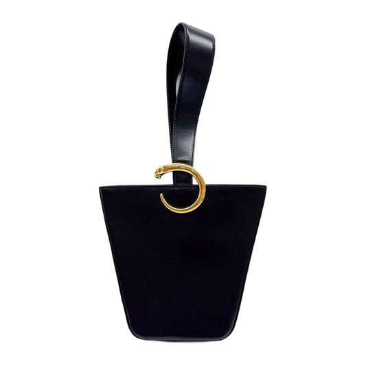 Panthere Black Leather Hand Bag