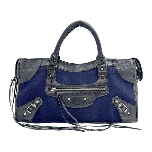 Work Navy Wool & Black Leather Trim Two Way Bag