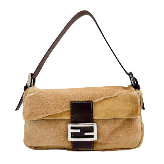 Baguette Brown Pony Hair & Leather Shoulder Bag