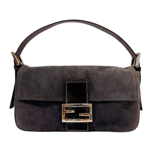 Baguette Grey Suede Shoulder Bag