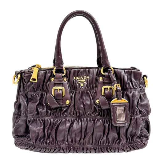 Tessuto Gaufre Eggplant Purple Leather Two Way Bag