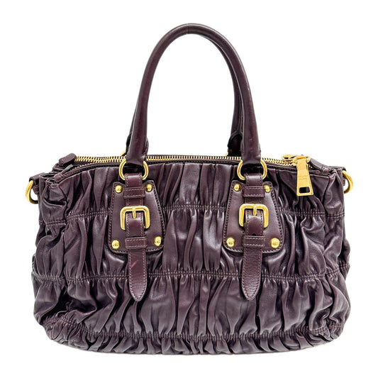 Tessuto Gaufre Eggplant Purple Leather Two Way Bag