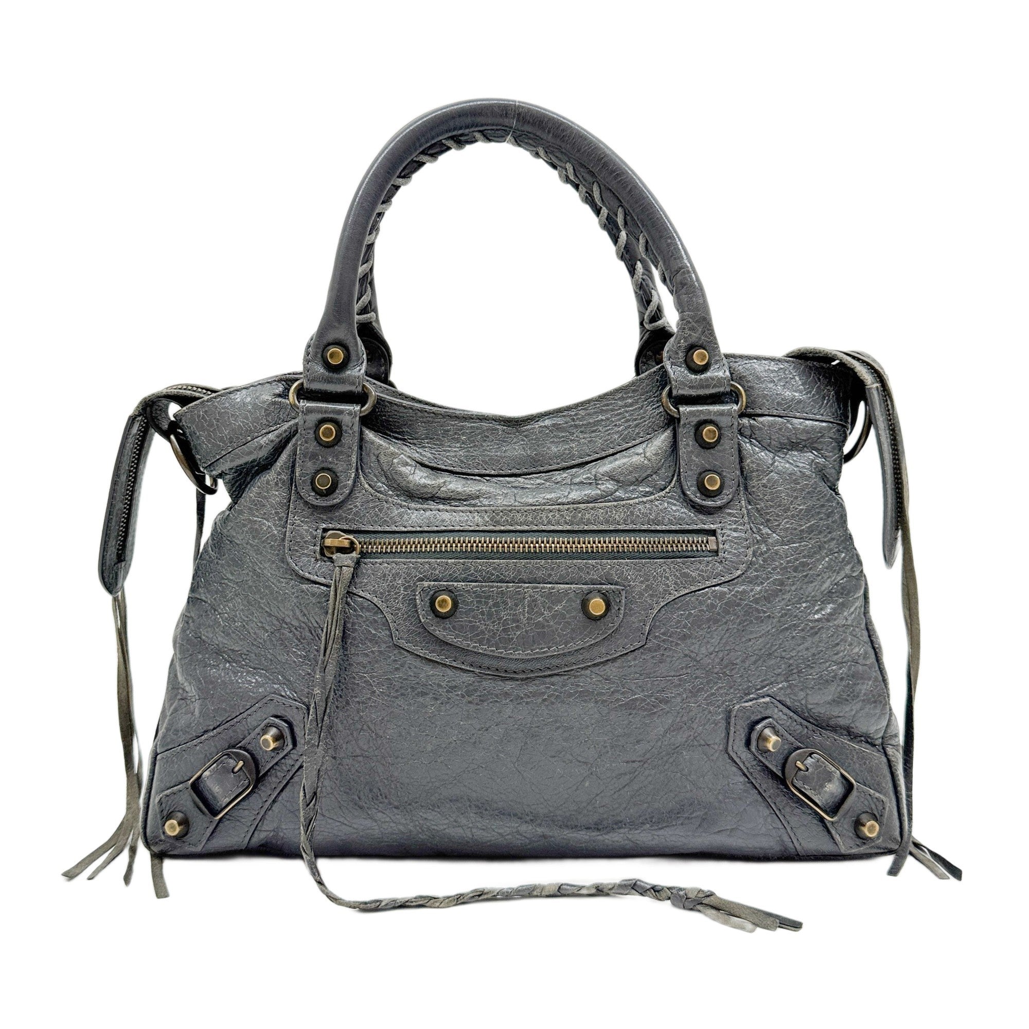 The First Tarmac Gray Leather Two Way Bag