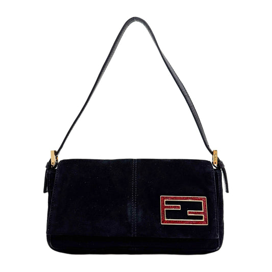 Baguette Black Suede Shoulder Bag