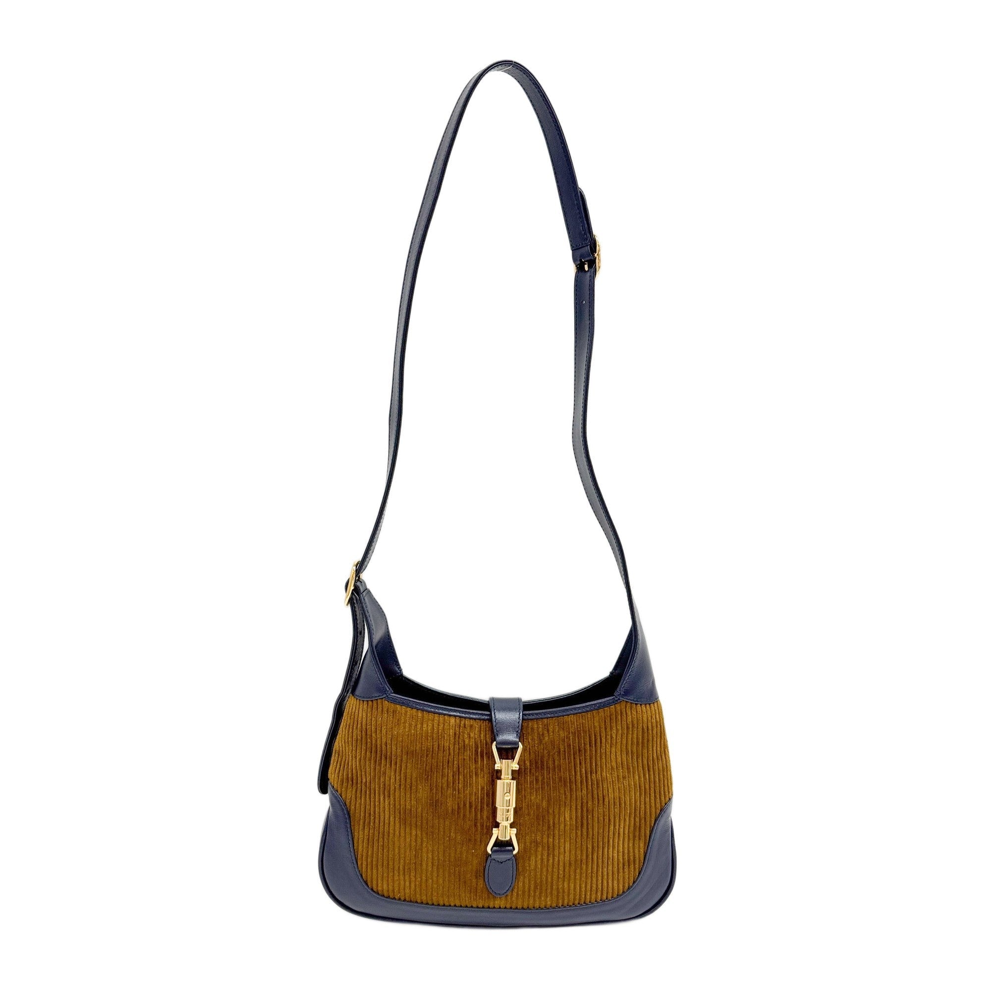 Jackie Brown Caramel Corduroy with Navy Leather Shoulder Bag